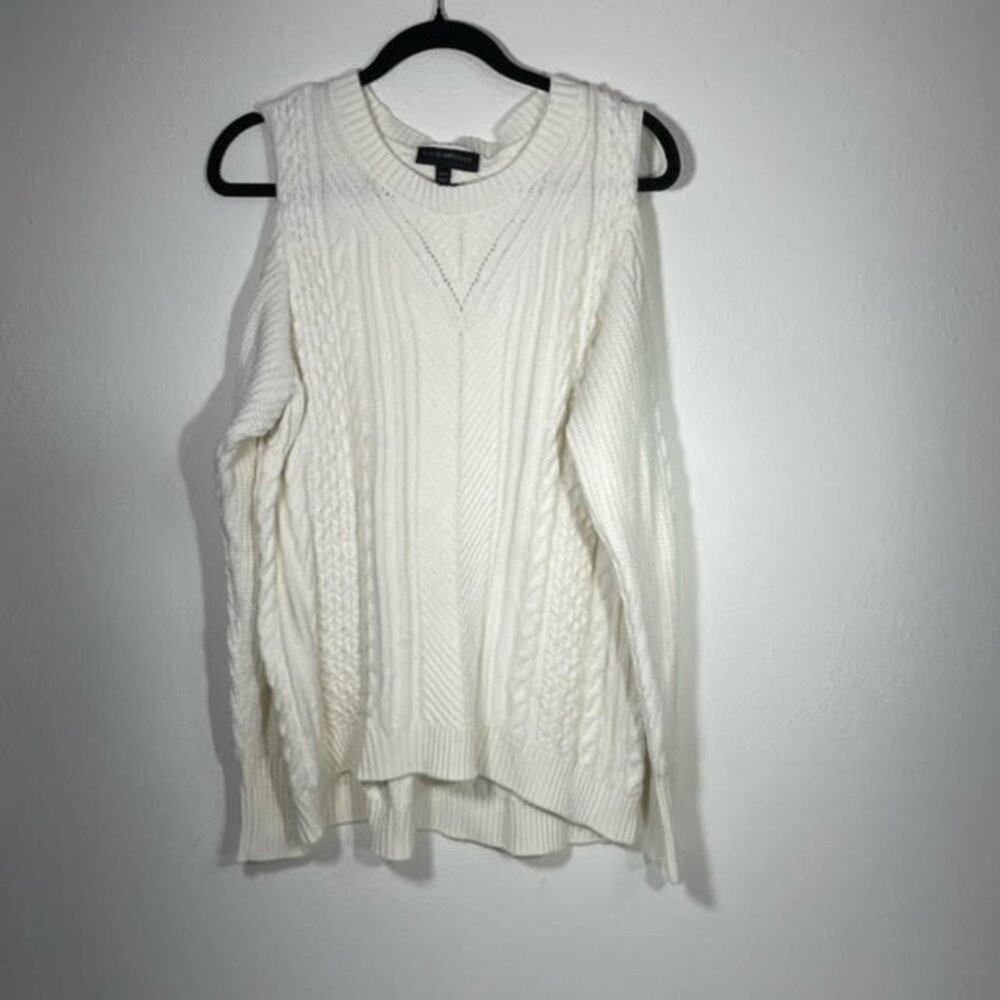 Lane Bryant Cable Knit Cold Shoulder Sweater 18/20 Ivory